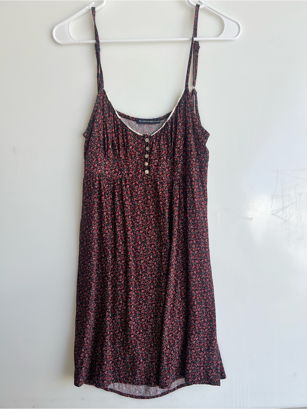 Brandy Melville Floral Spaghetti-Strap Mini Dress in Black and Red